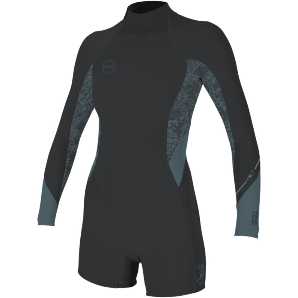 2026 O'Neill Womens Bahia 2/1mm Back Zip Long Sleeve Springsuit Wetsuit 5291 - Tempered Steel / Shaded Island Sky / Shade